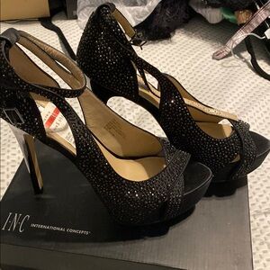 INC International Concepts Women's Black Heeled Sandals
